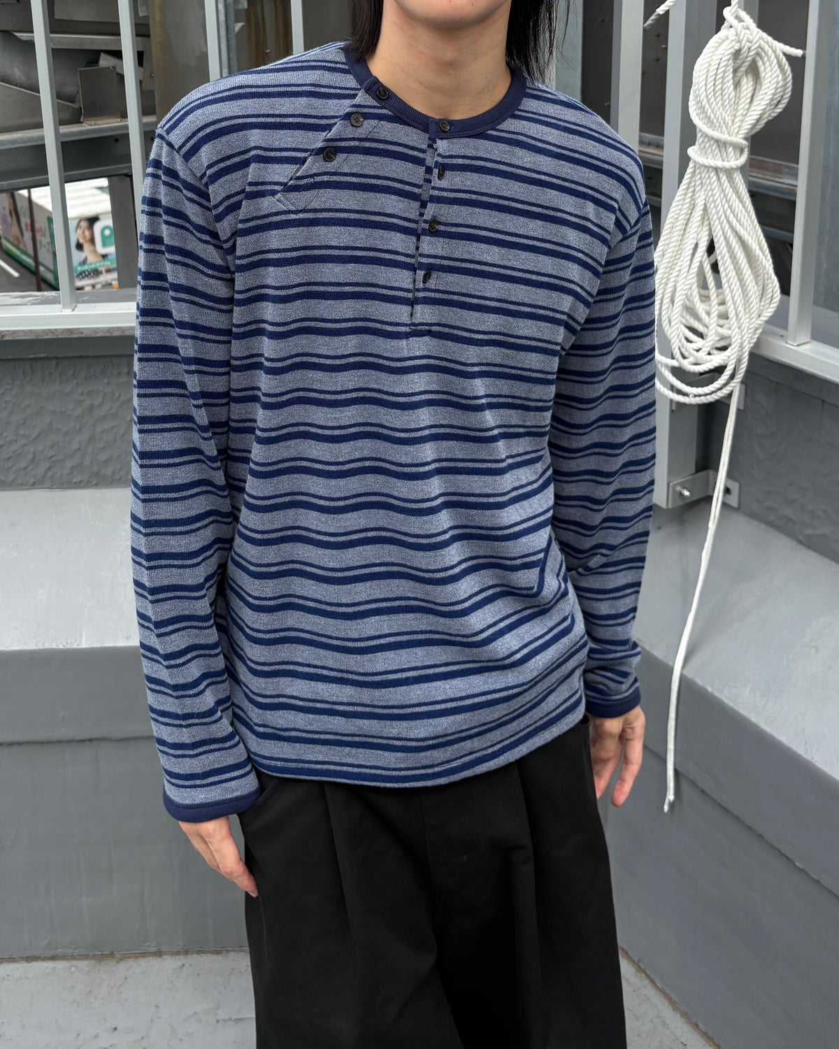 【youll】Asymmetry border henley long sleeve (3color)