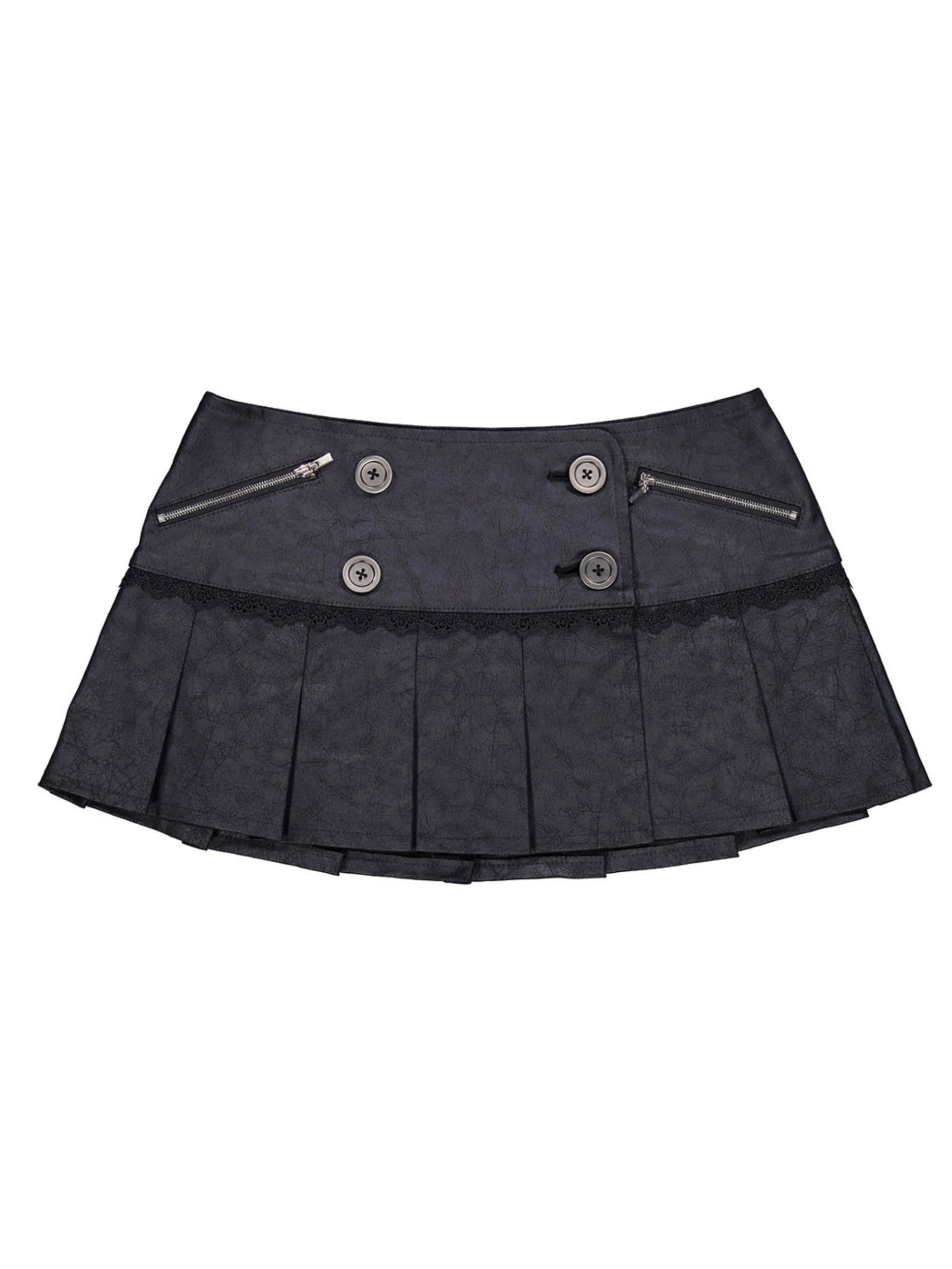 【NOT KNOWING】Double Button Pleated Skirt