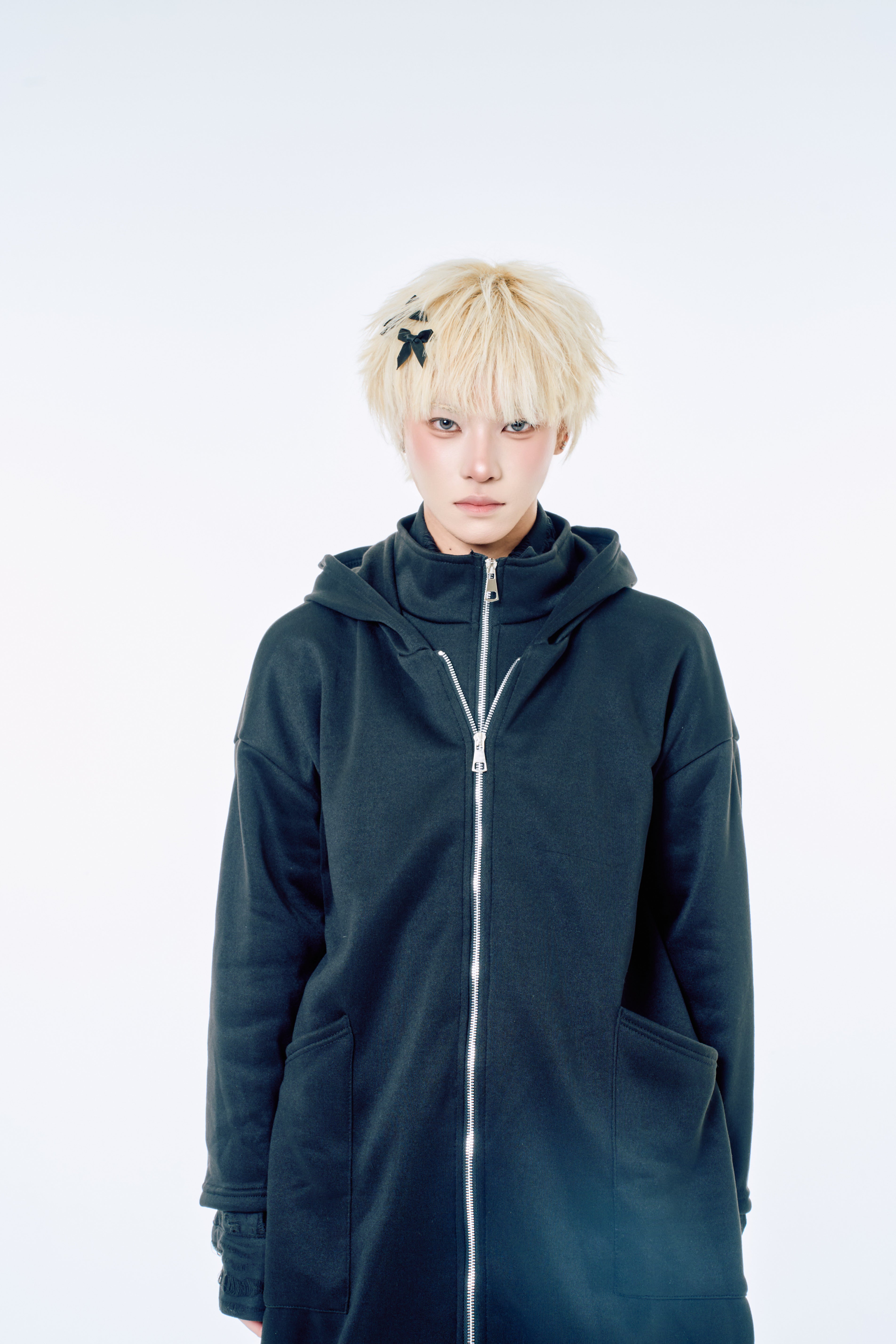 国際配送【Nerd out XU】big layered zip hoodie (2color) / 【ナードアウトエックスユー】ビックレイヤードジップフーディー