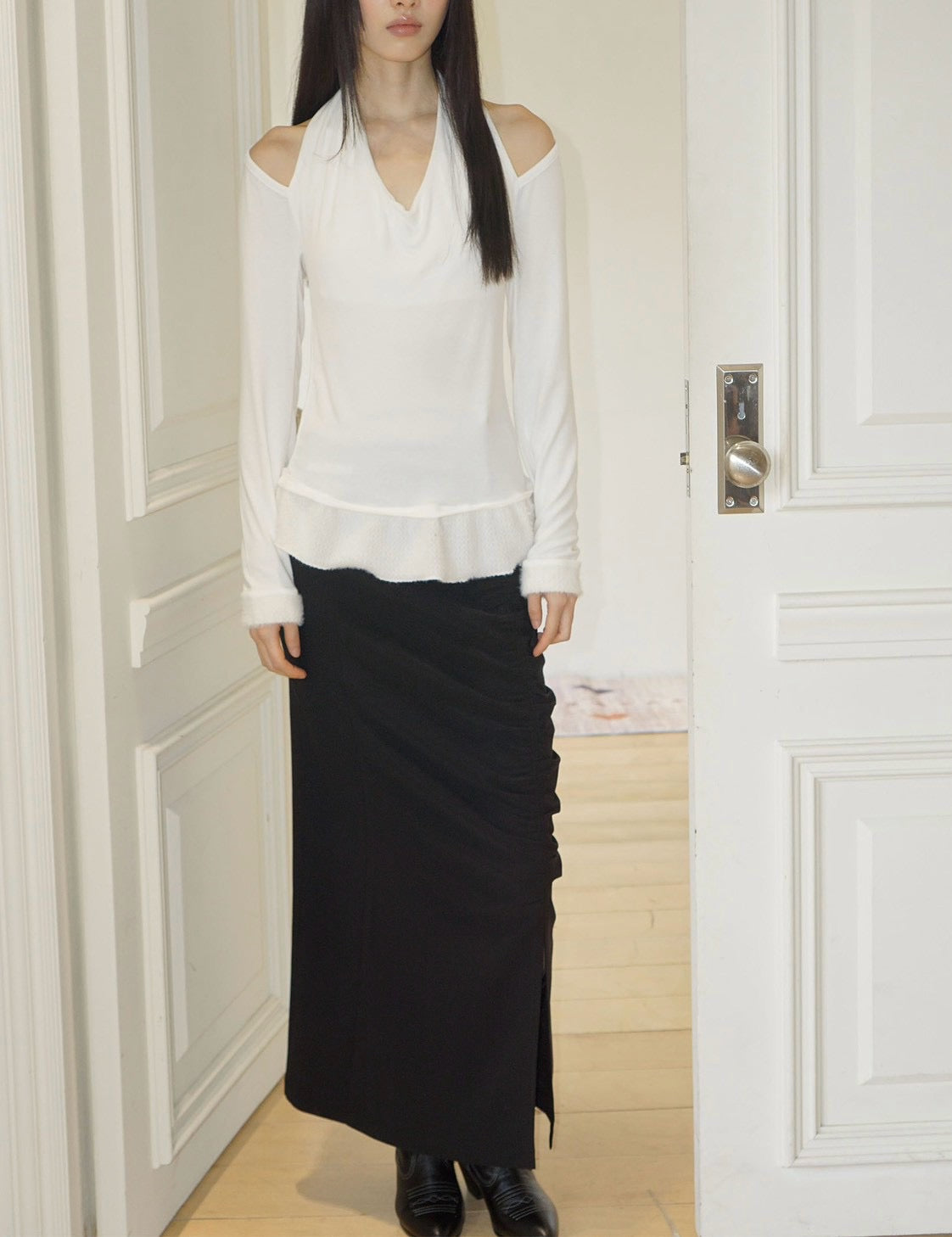 【Uglyshadow】RUCHED LONG TIE SKIRT