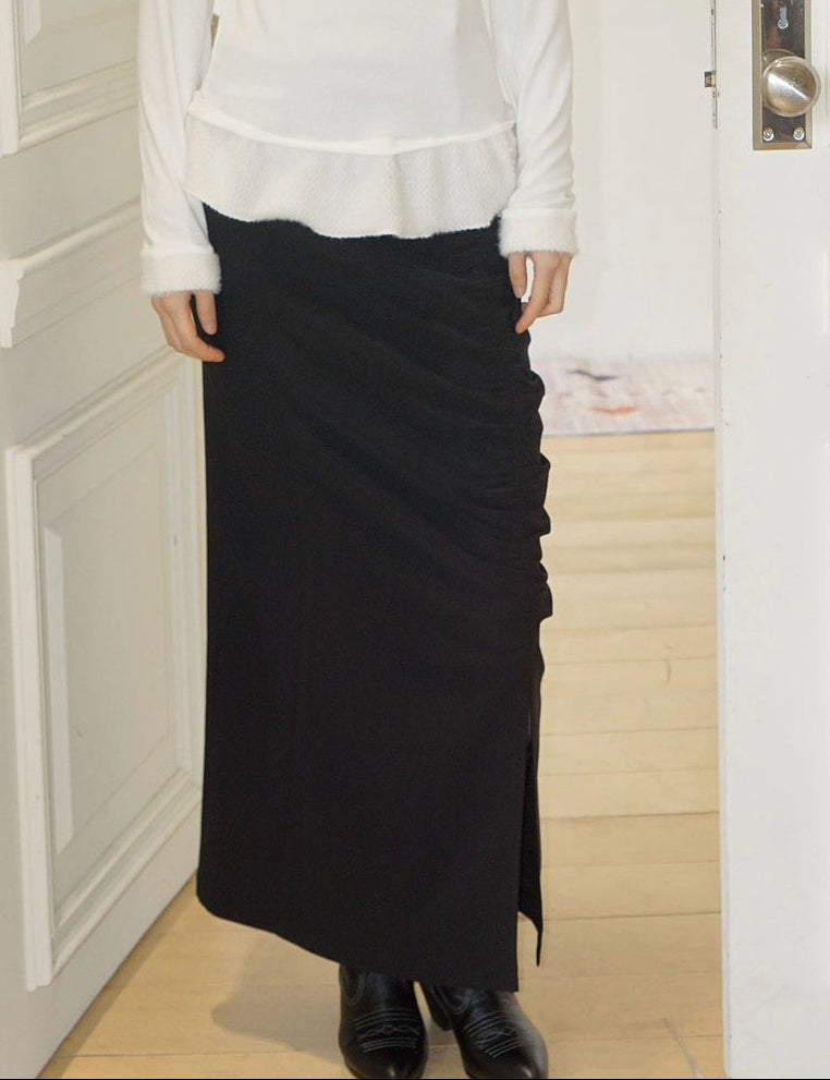 【Uglyshadow】RUCHED LONG TIE SKIRT