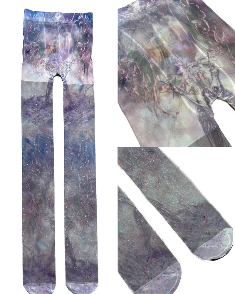 国際配送【Never mind the XU】sheer glitter print tights