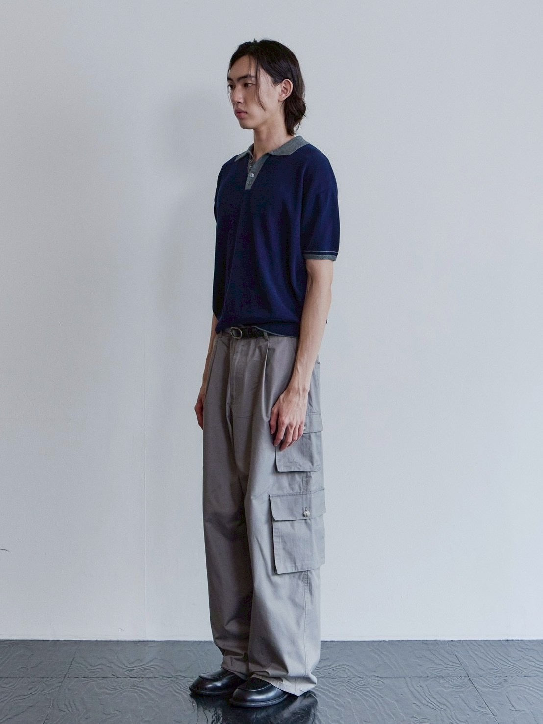 【Waviness】Accent Collar Polo Knit