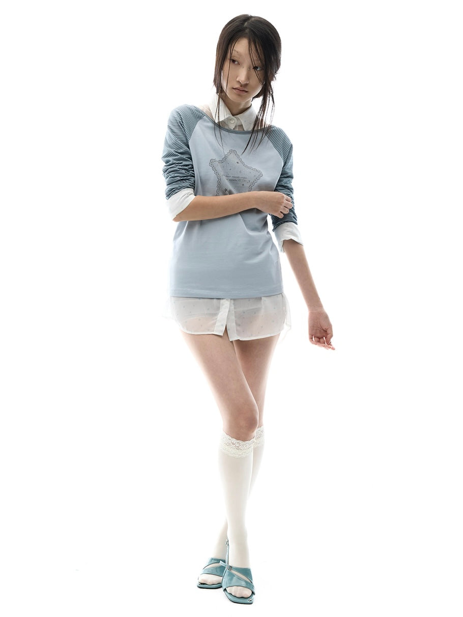 【OJOS】Stripe Raglan Long Sleeve