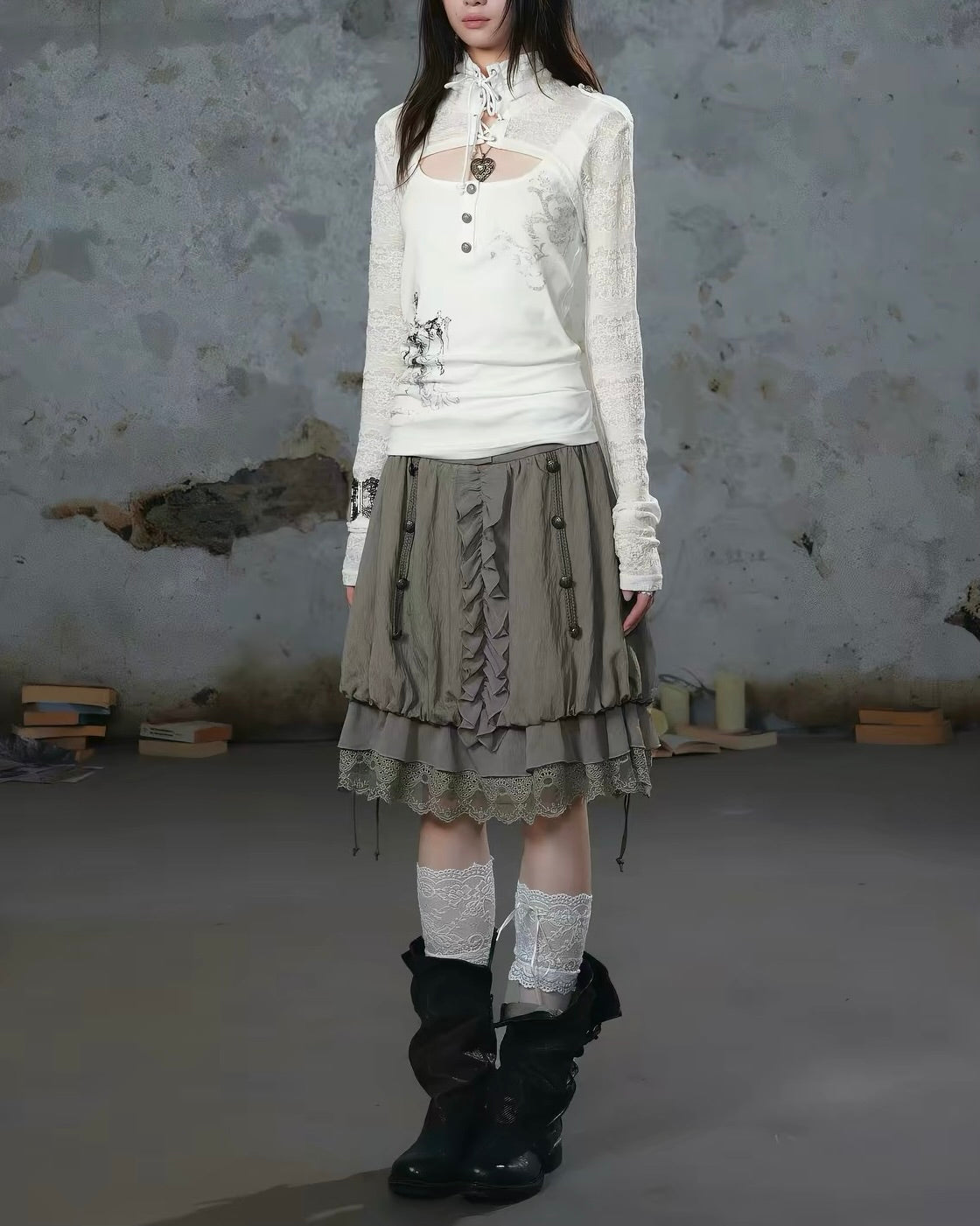 【Cest Nous】Lace-up Cross Top