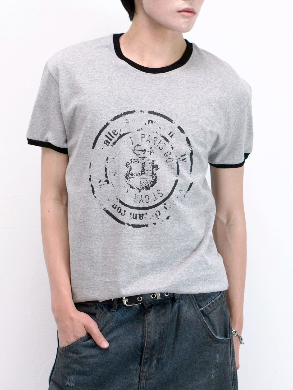 受注制【Chikashitsu +】stamp printing ringer tee (3color)