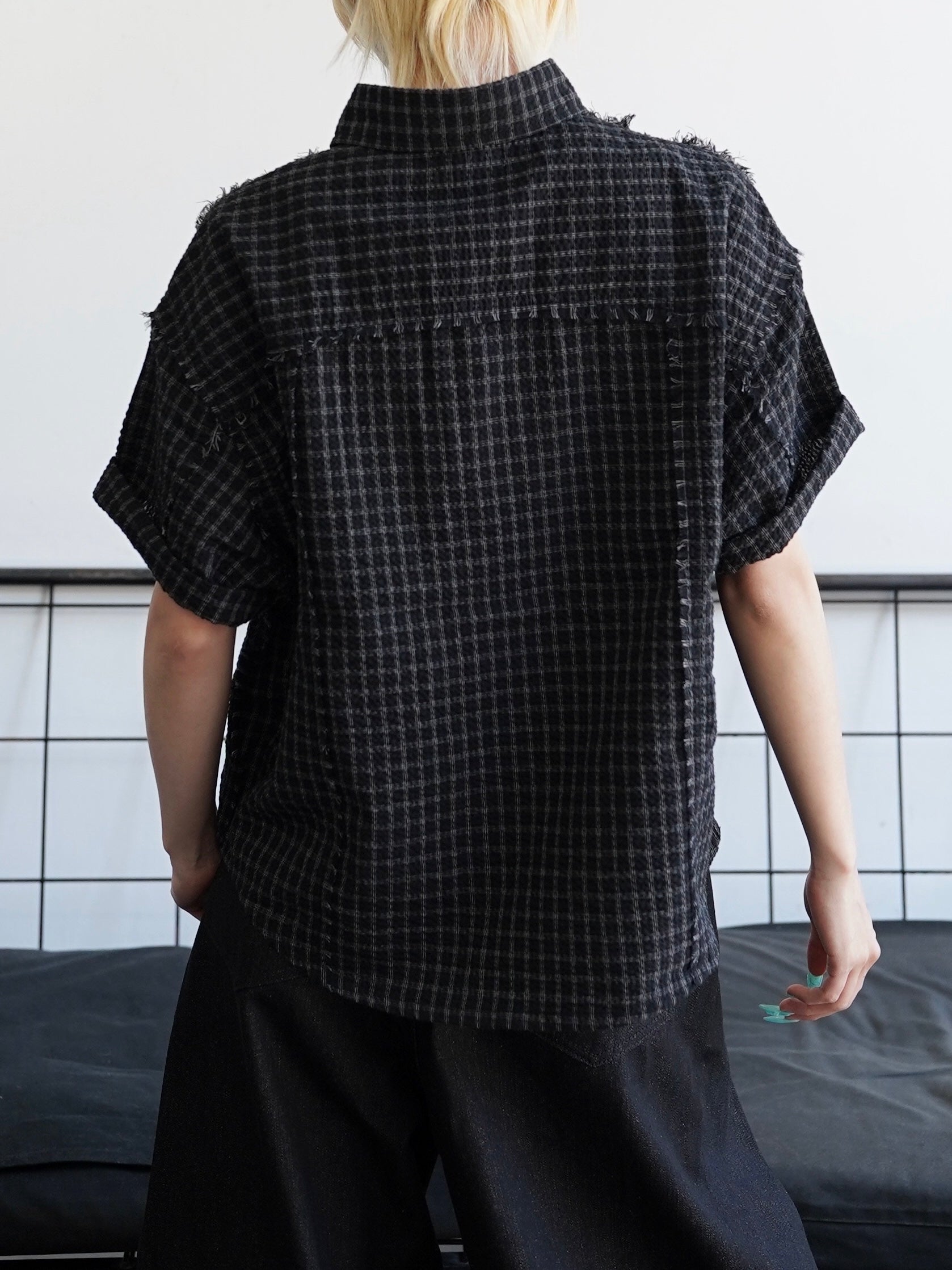 5/23 20:00発売【CHIKASHITSU PLUS HIGH】Raw edge seersucker check shirt