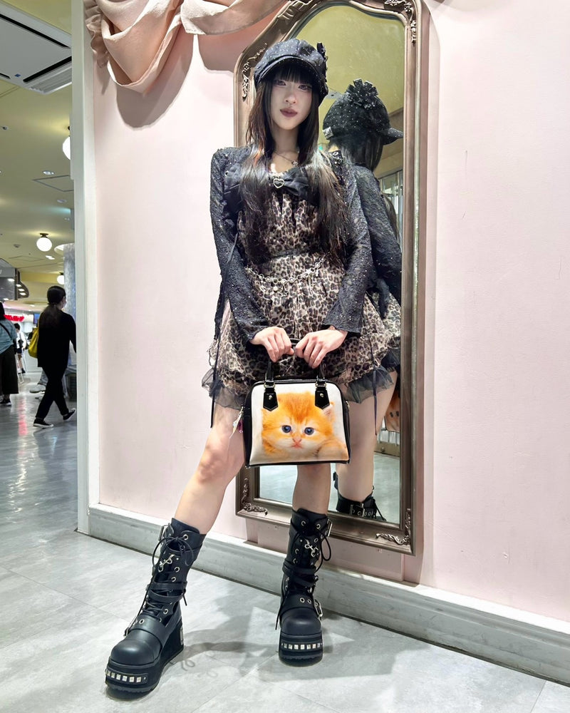 国際配送【BABY09】leopard ribbon tulle dress