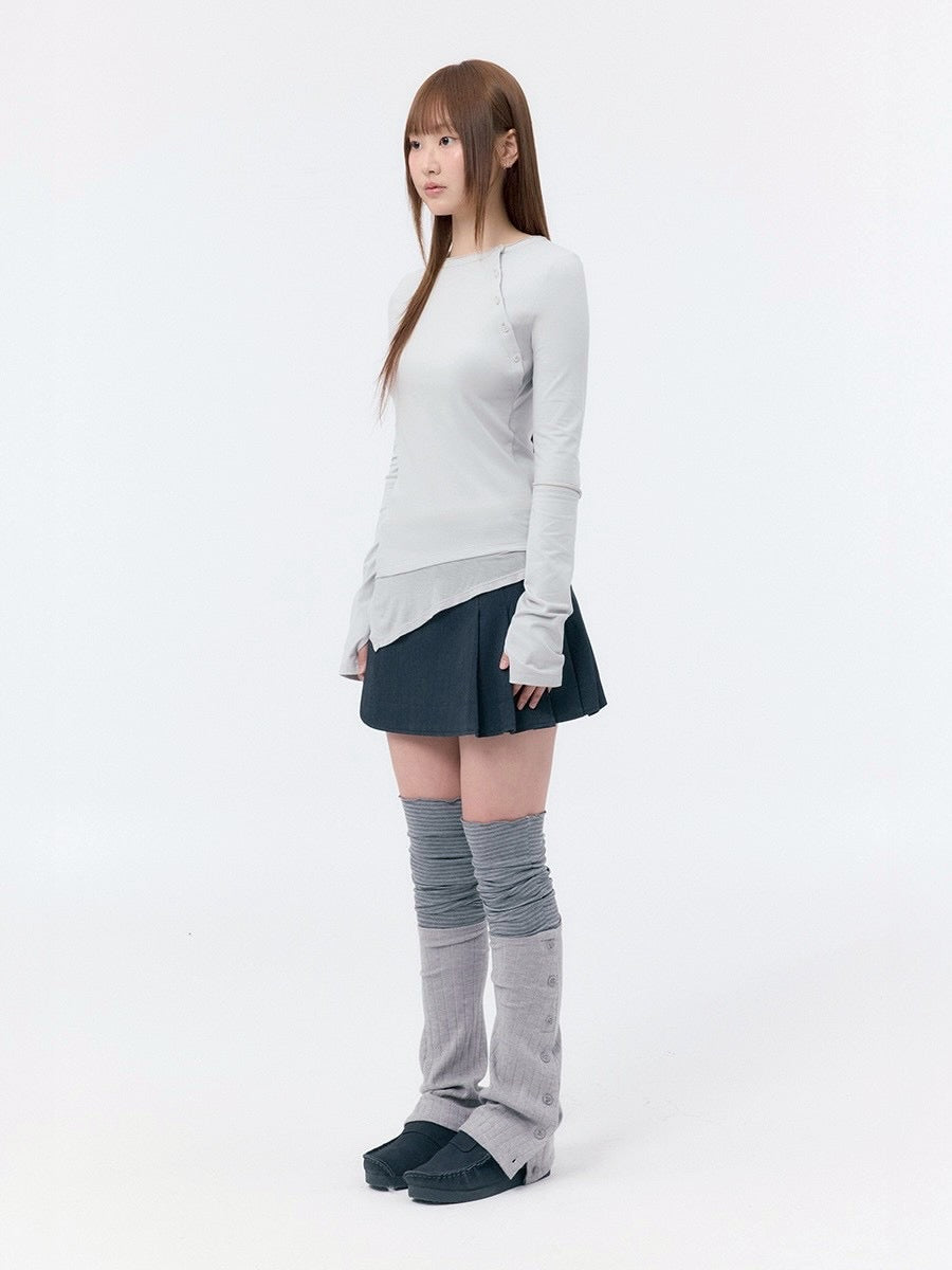 【Miseki seoul】 Striped layered button leg warmer