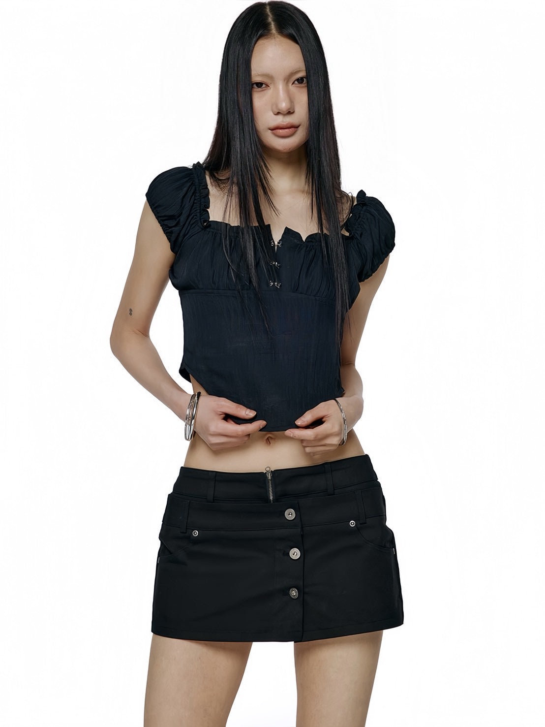 【ROCK CAKE】Curve Line Corset Blouse