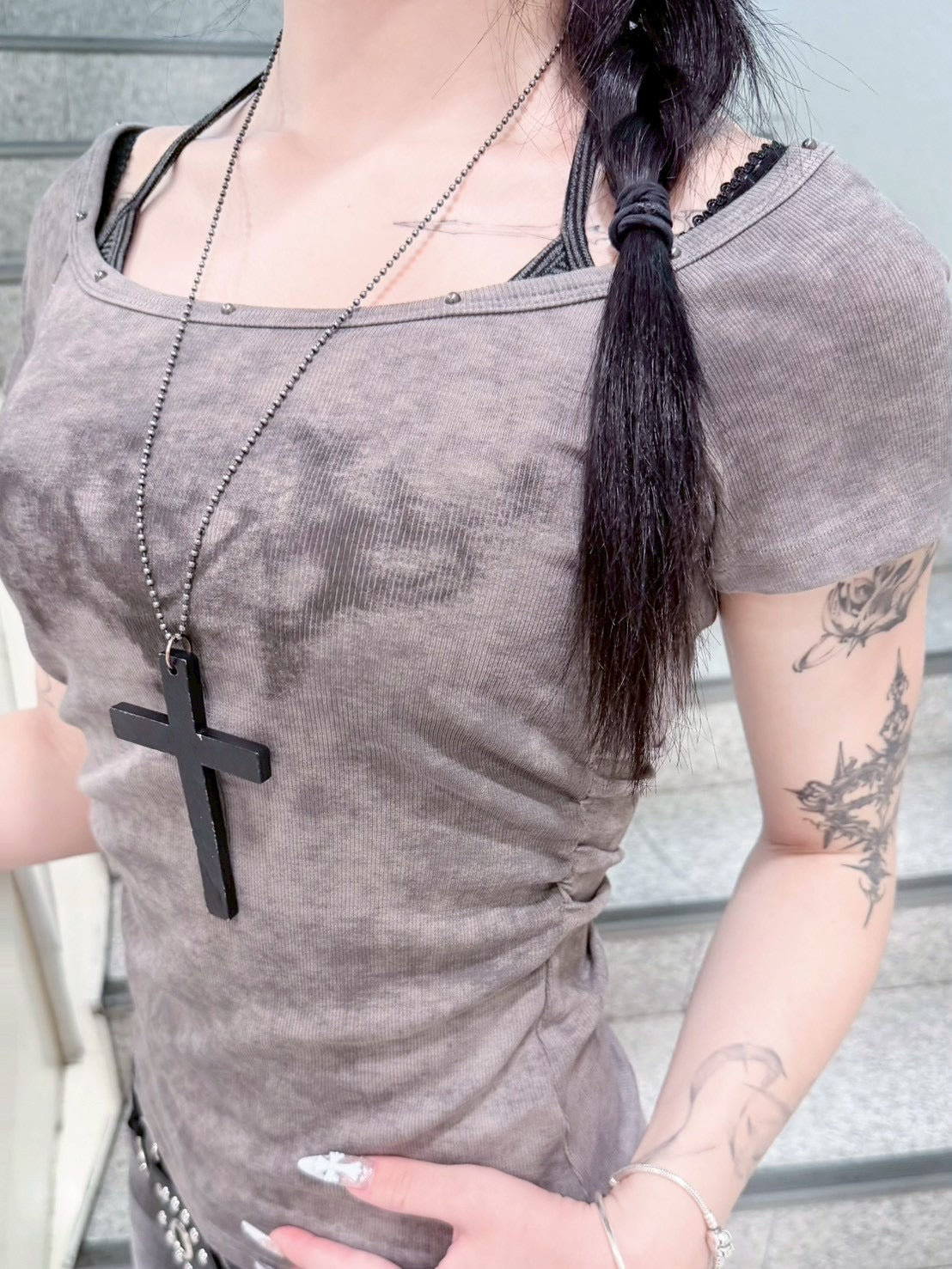 受注制【nmtc+】Ink Layered Halter Neck Tee (3color)