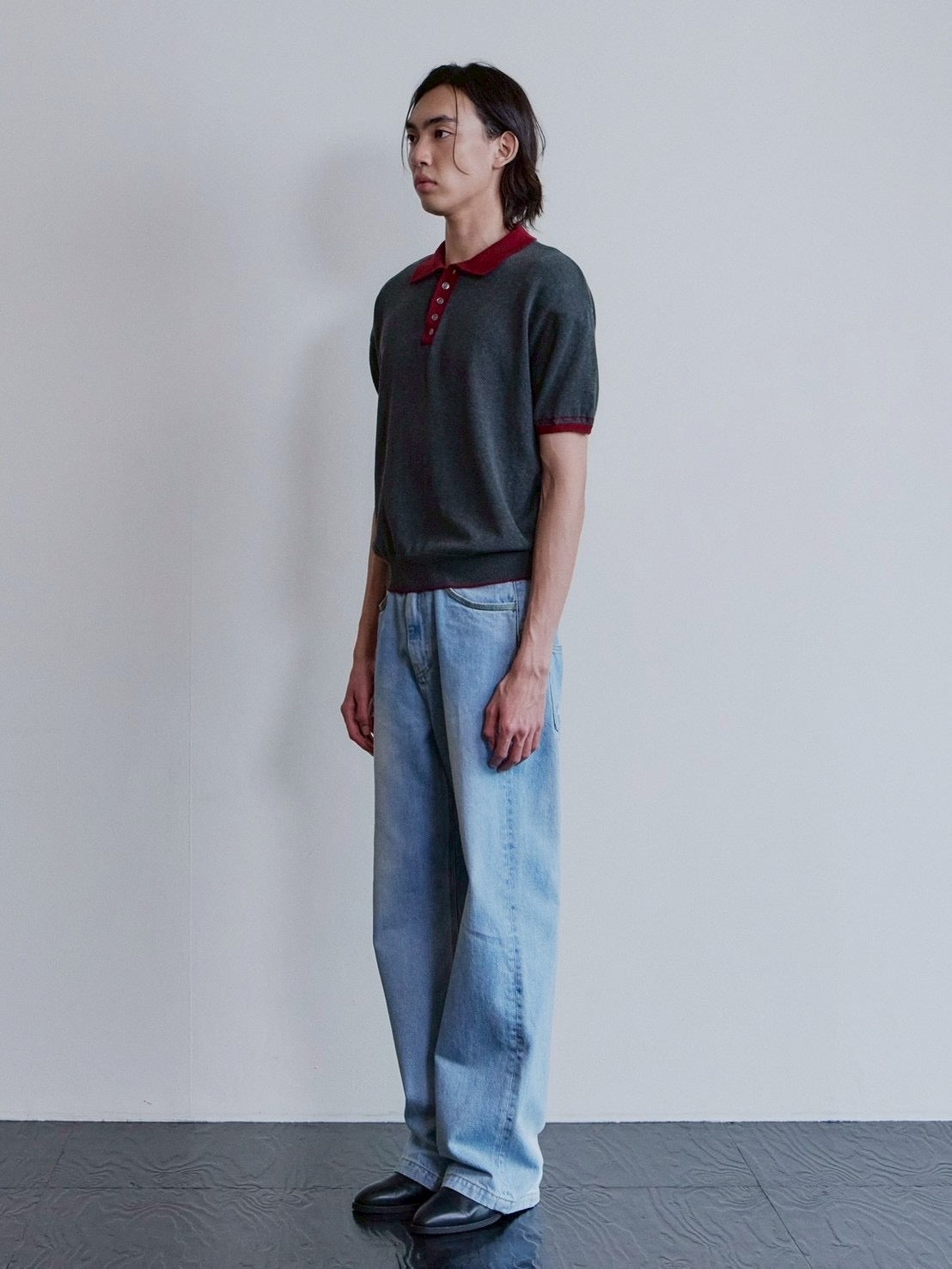 【Waviness】Accent Collar Polo Knit