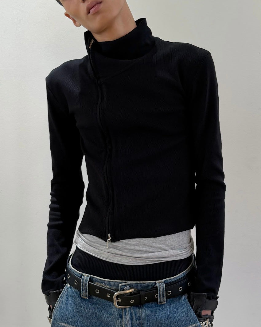 【LECYTO】Offset Ribbed Jacket