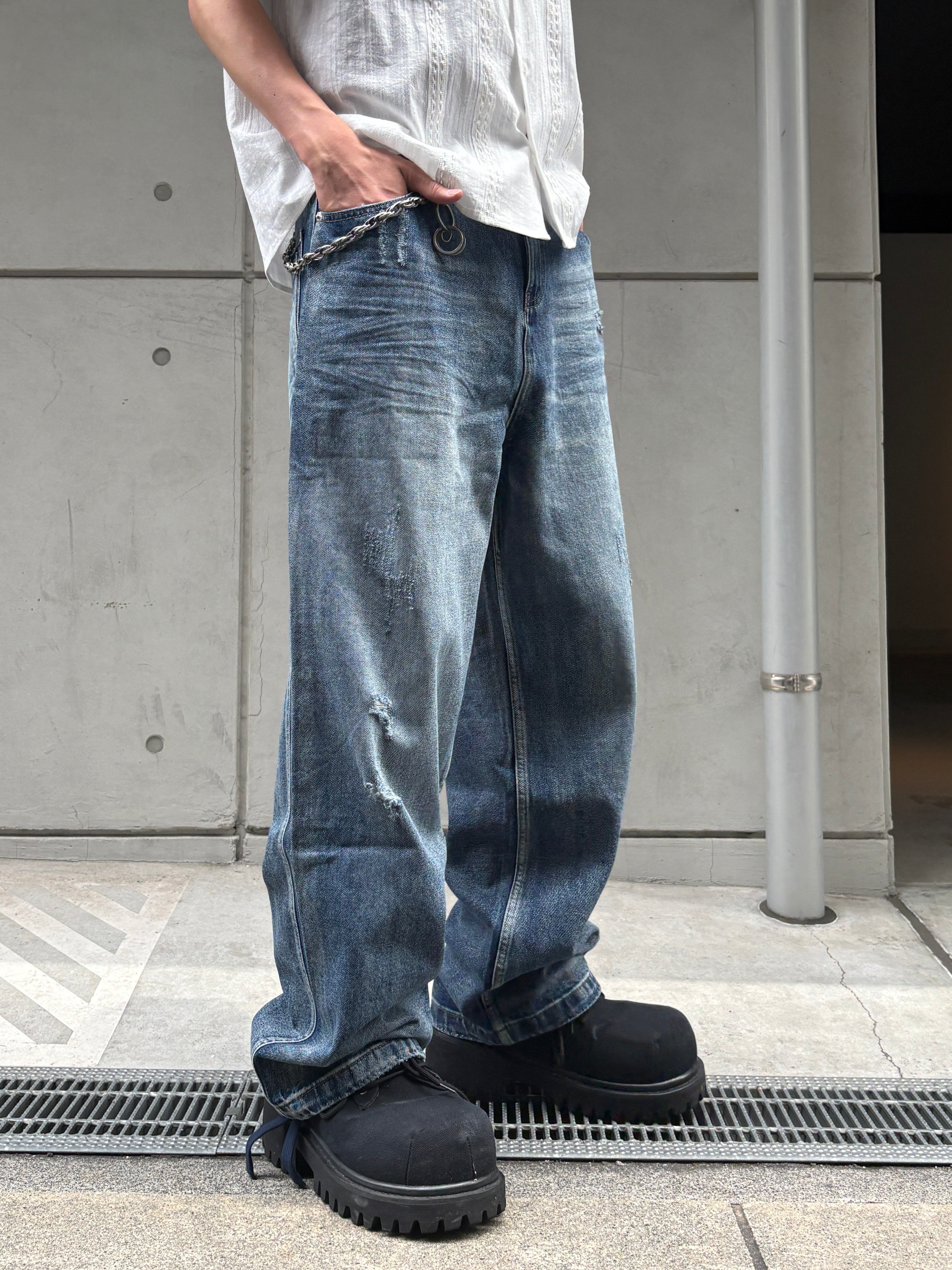 大阪店WEB限定受注制【Chikashitsu +】double back pocket denim pants (2color)
