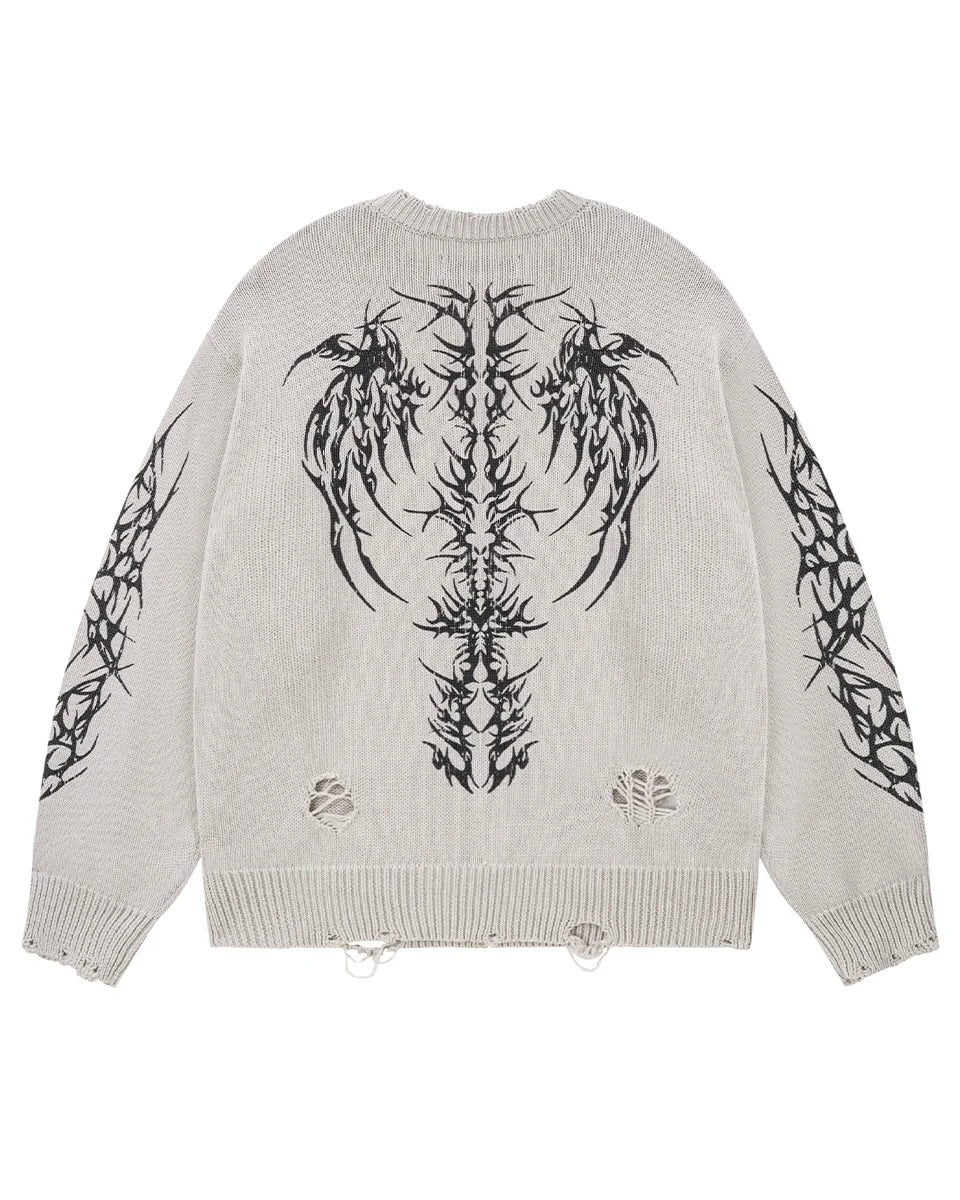 【SUPPLIER】Distressed Tribal Bones Crew Knit