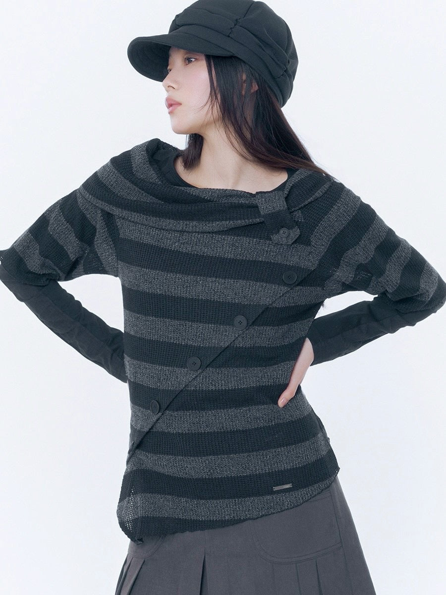 【Miseki seoul】Diagonal crochet knit top