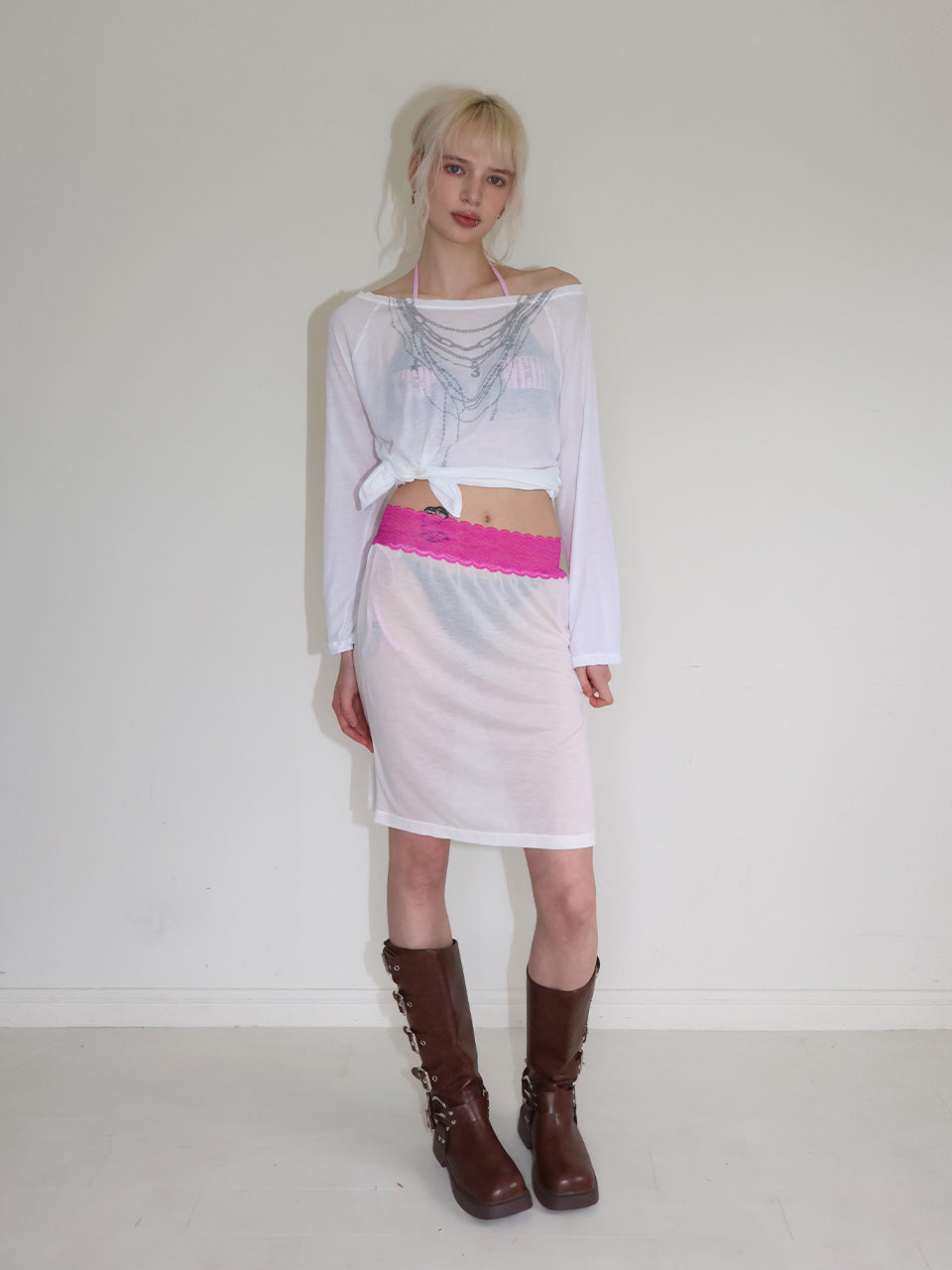 【CRANK】SHEER NECKLACE OFF-SHOULDER TOP