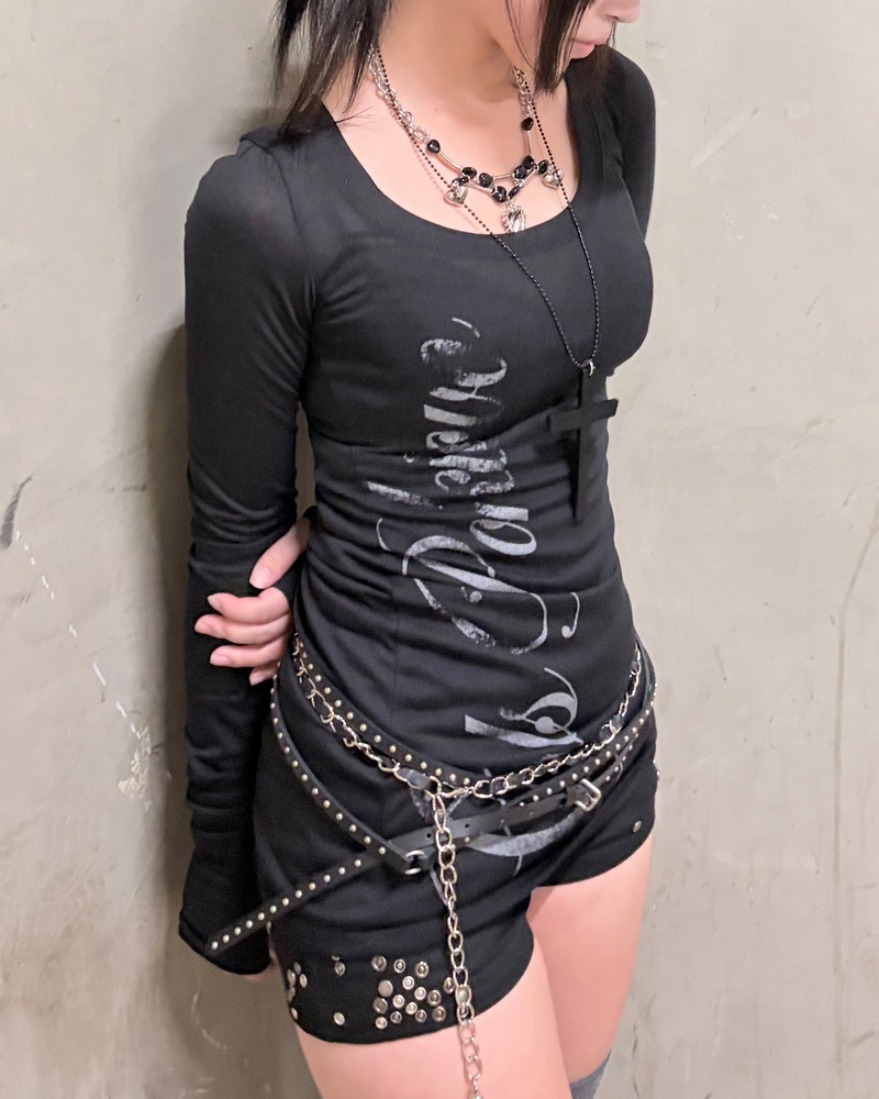 国際配送【Never mind the XU】sheer lettering tight long sleeve tee (3color)