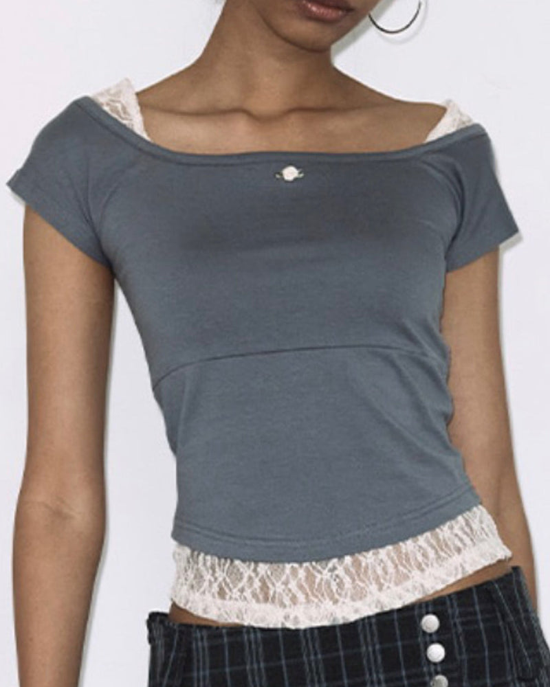 【FANCY CLUB】 LACE SQUARE NECK TOP