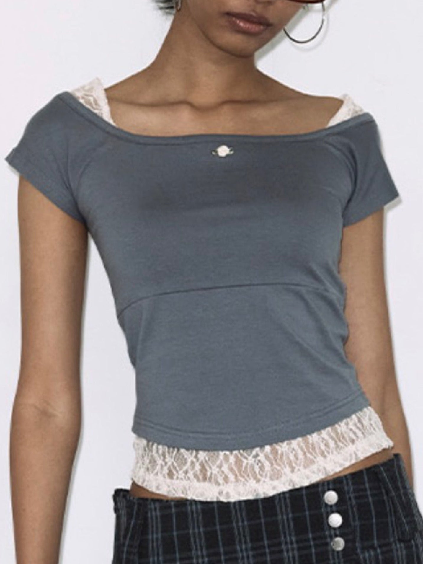 【FANCY CLUB】 LACE SQUARE NECK TOP