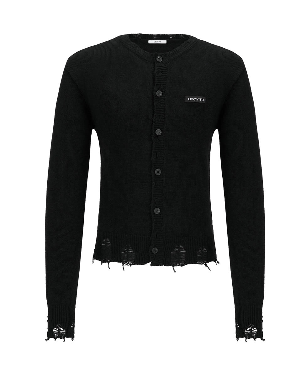 【LECYTO】Destroyed Round Wool Knit Cardigan