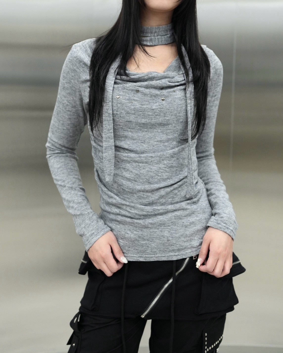 受注制【Never mind the XU】Draped ruched tie set top (4color)