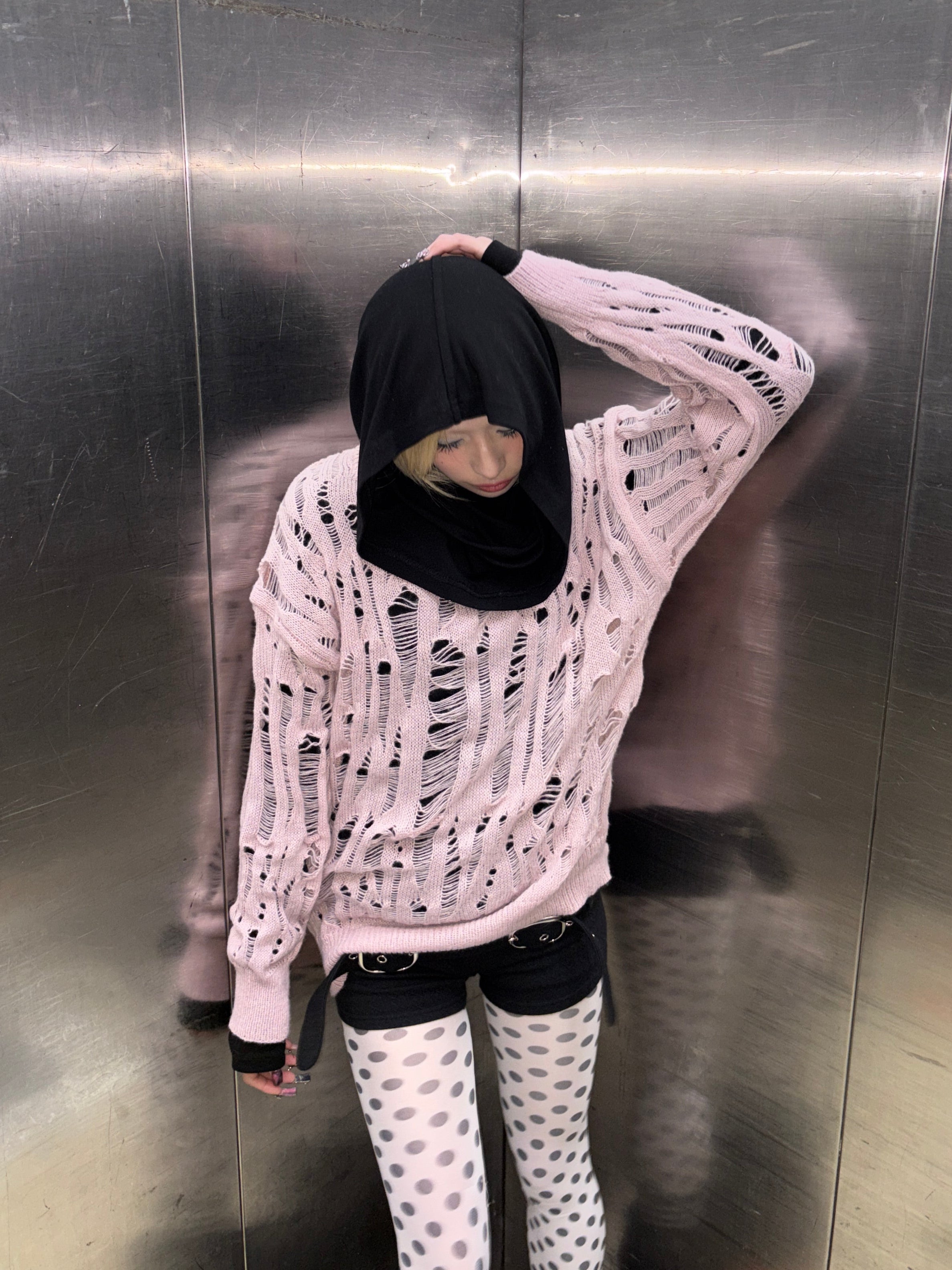 国際配送【Never mind the XU】damage loose knit