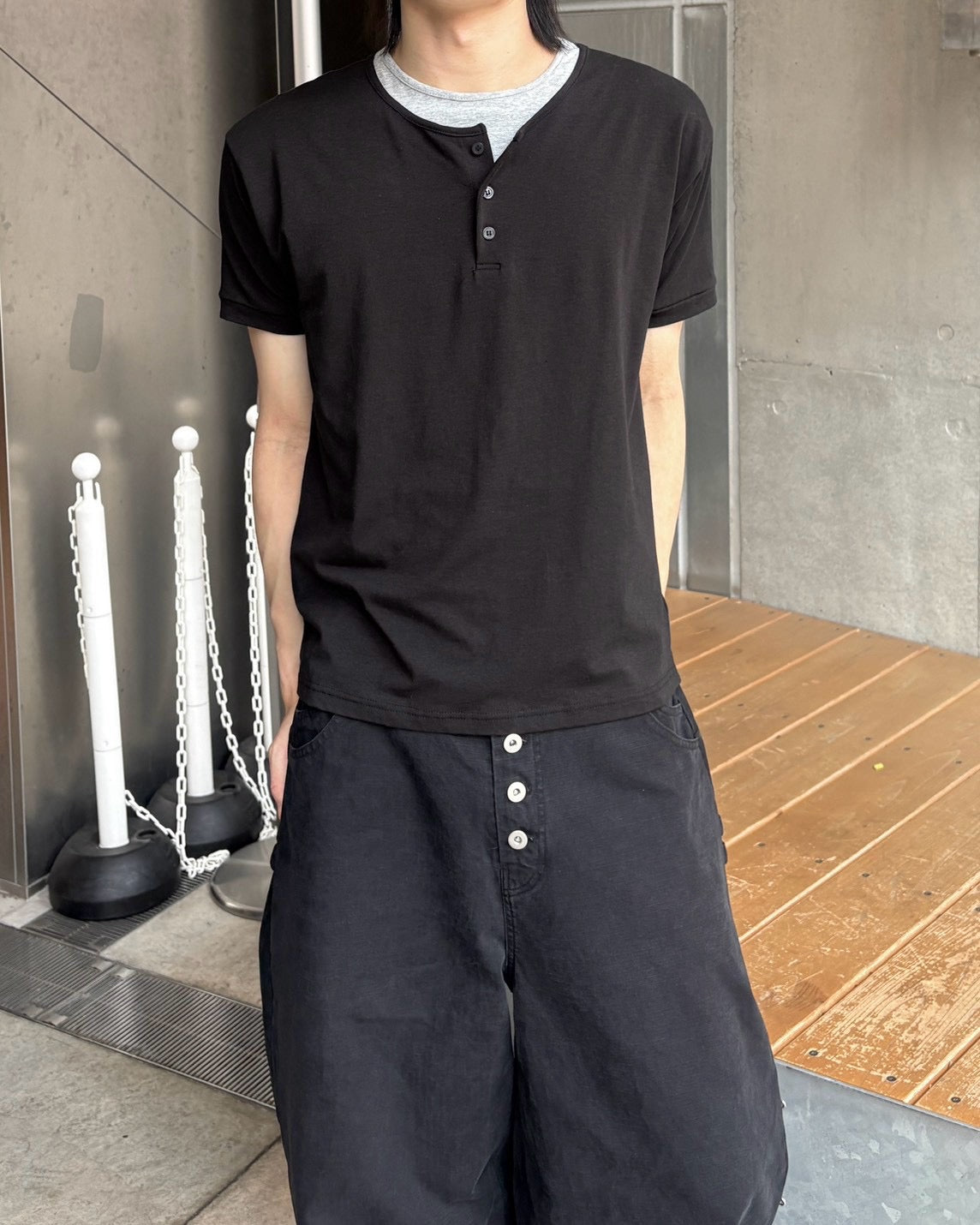 受注制【nmtc+】Cool Layered Henley Neck Tee (2color)