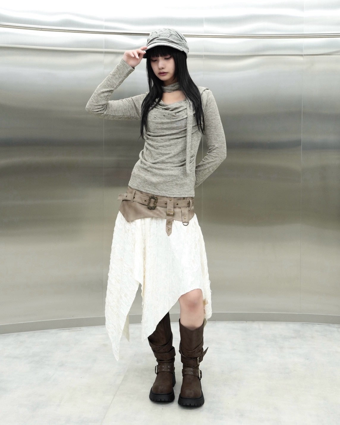 受注制【Never mind the XU】Draped ruched tie set top (4color)