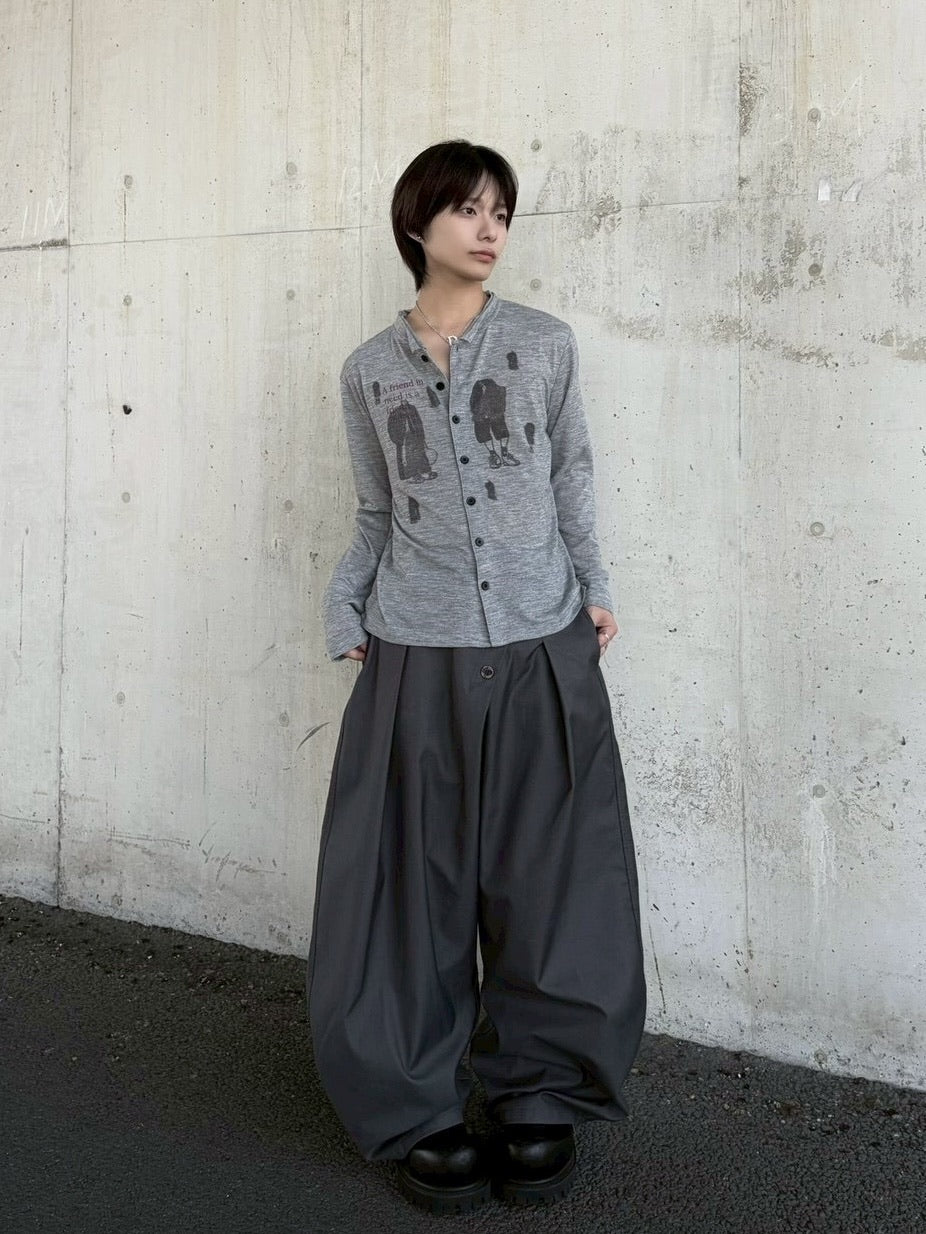 国際配送【LUV CODE】diagonal button wide pants (3color)