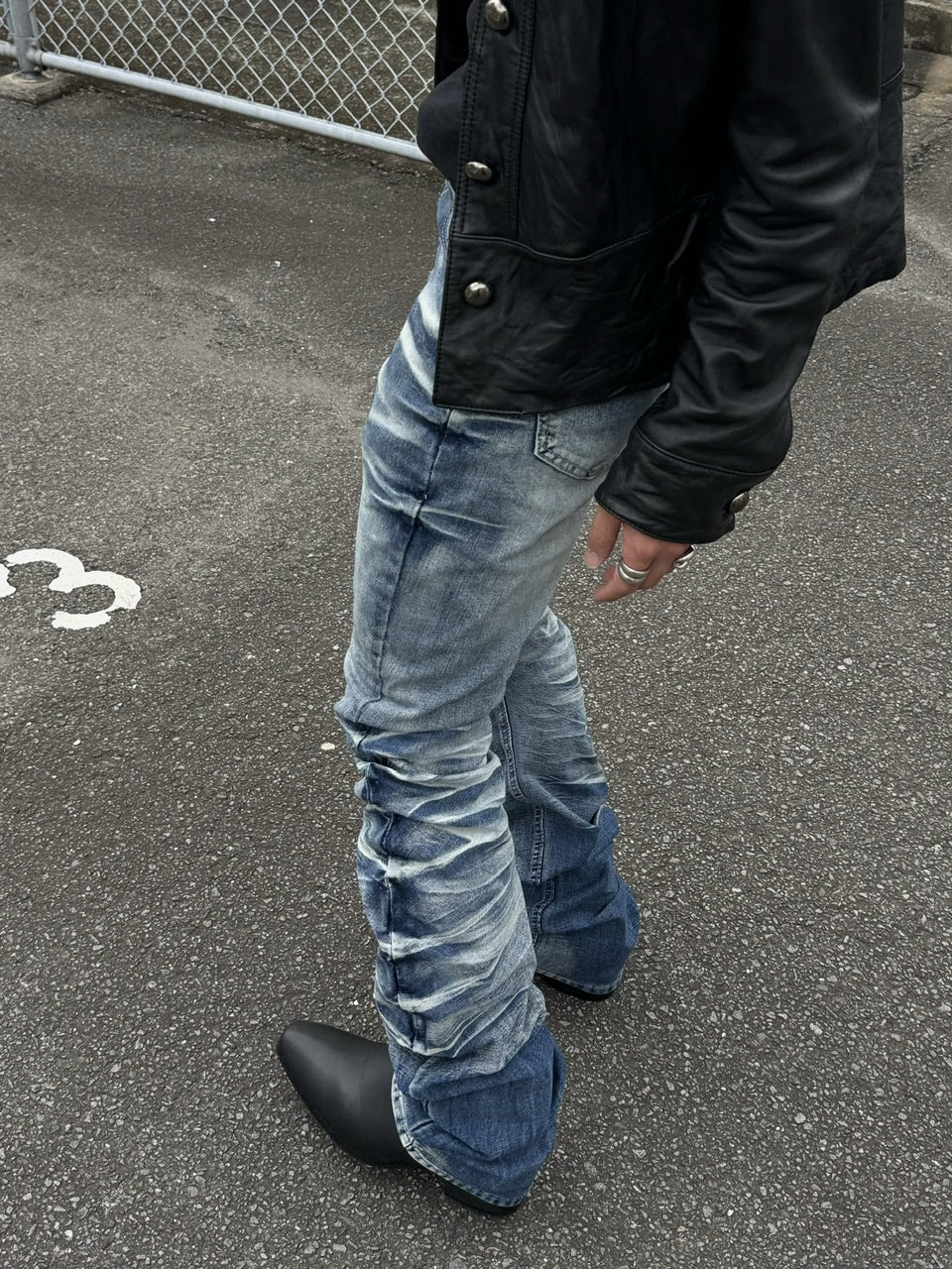 国際配送【RENOL】vintage washed knee pleat denim pants
