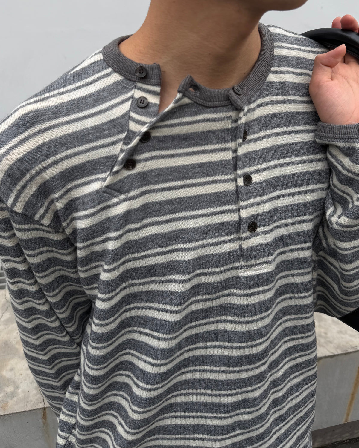 【youll】Asymmetry border henley long sleeve (3color)