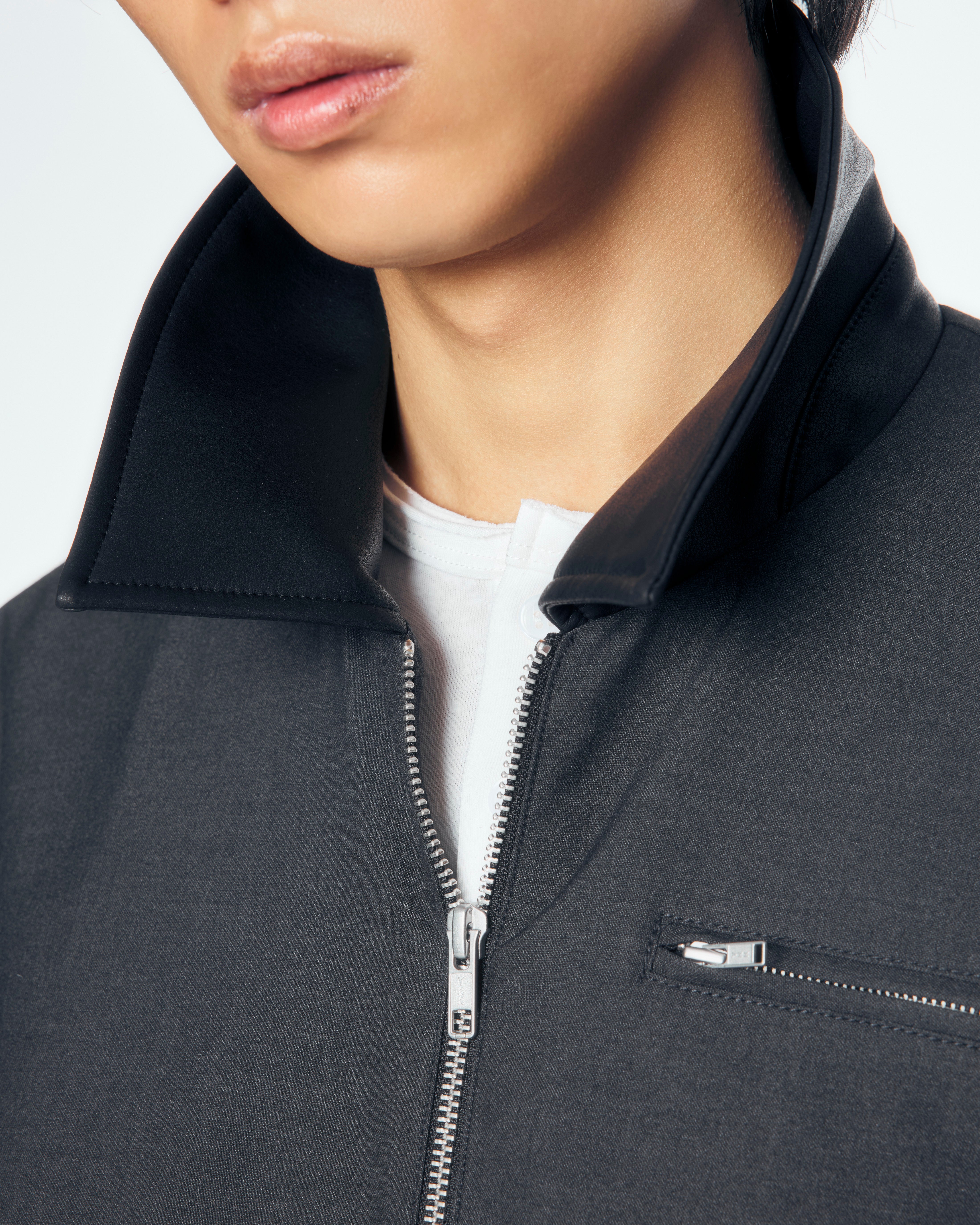 【CS】leather trim zip up jacket