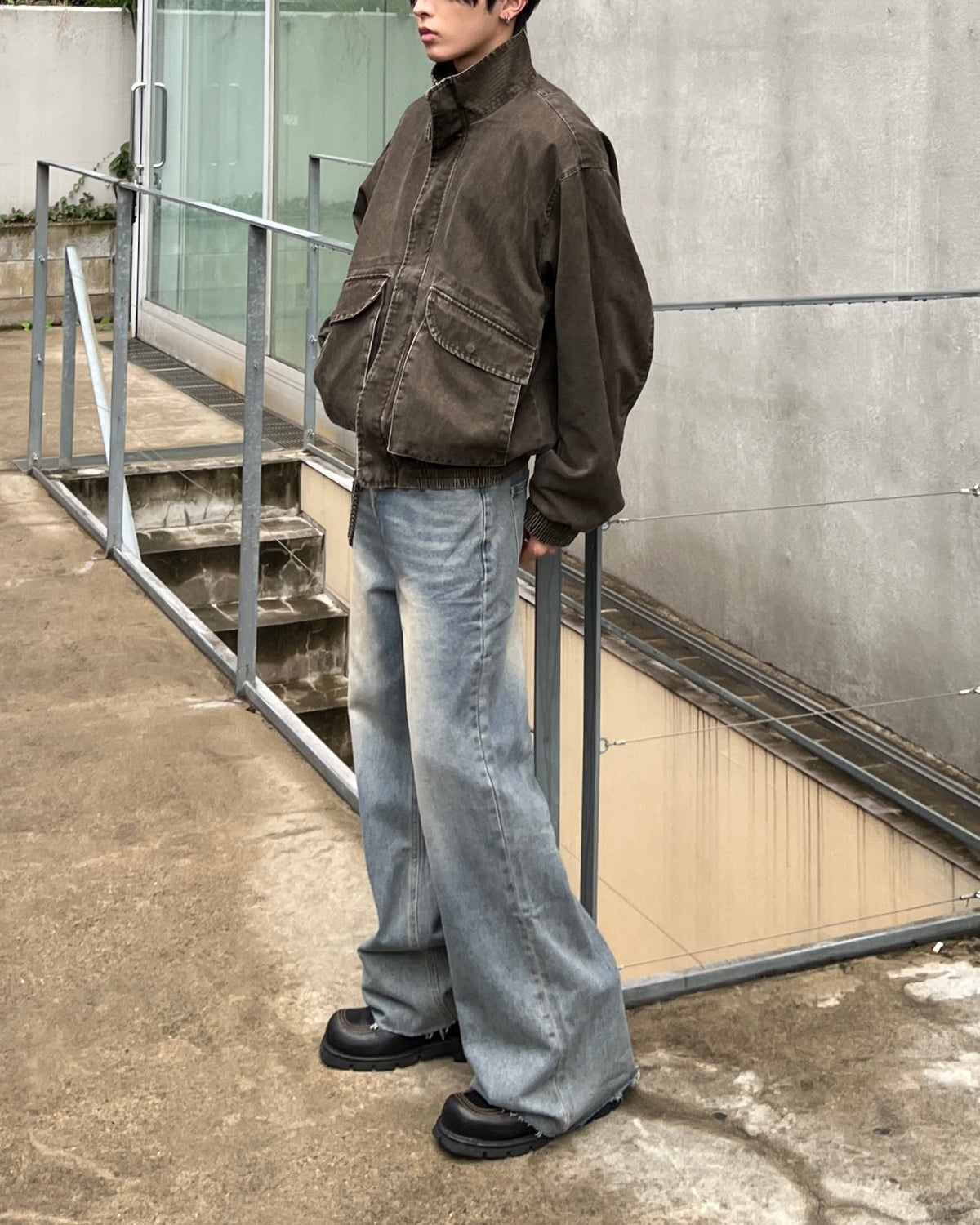 大阪店WEB限定受注制【Chikashitsu +】cutting bootcut denim pants (2color)