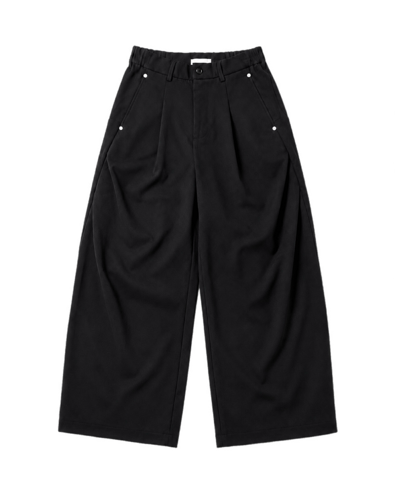 受注制【Chikashitsu +】curve tuck rivet wide slacks