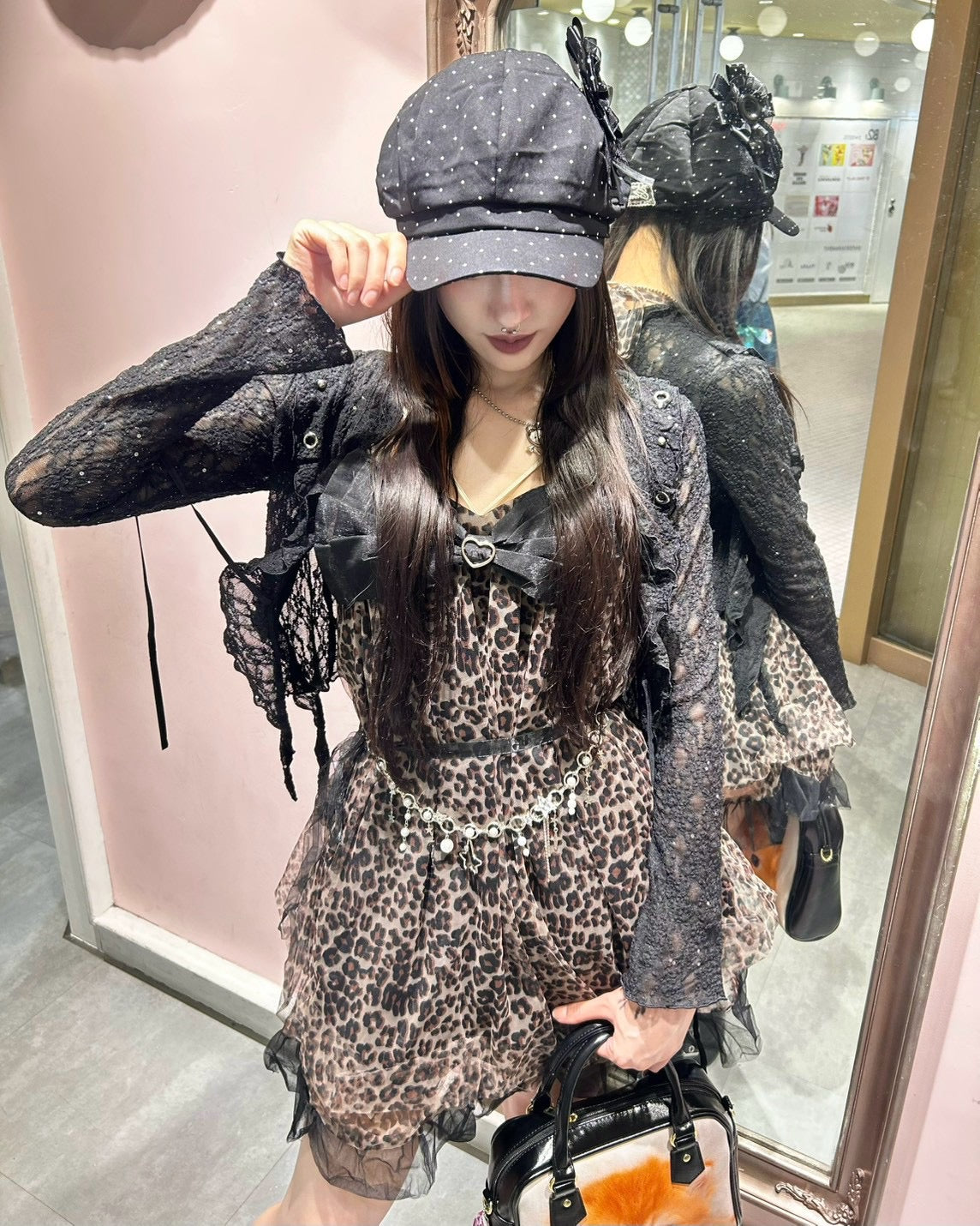 国際配送【BABY09】leopard ribbon tulle dress