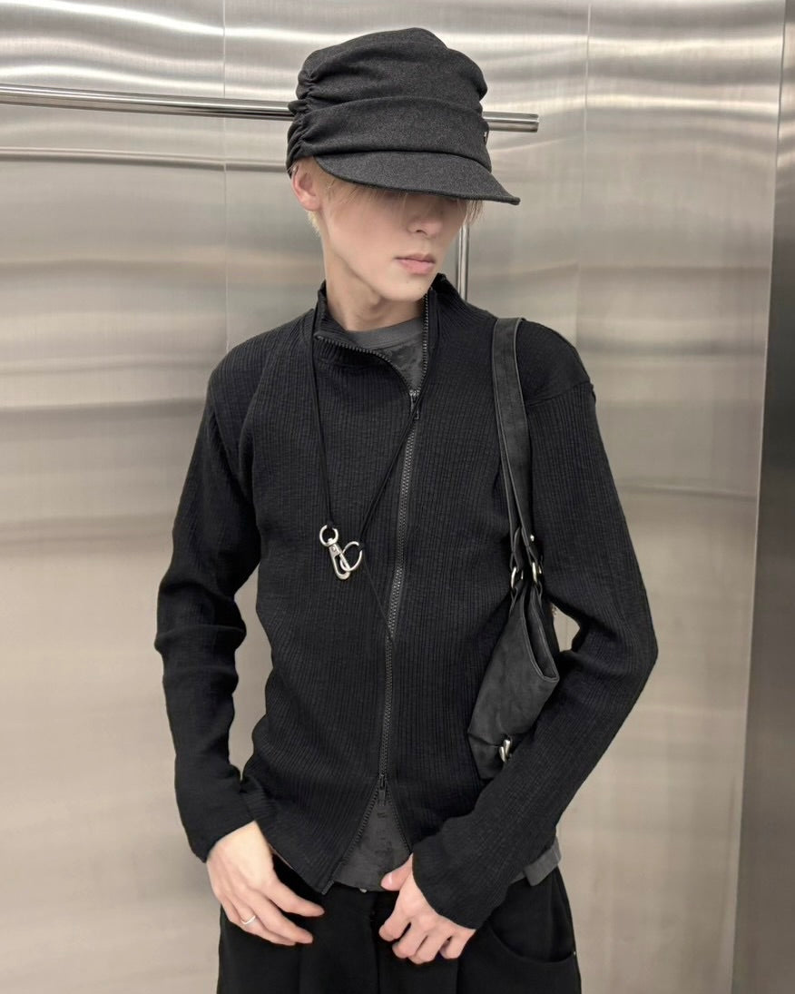 受注制【nmtc+】Ribbed high neck zip-up top (2color)