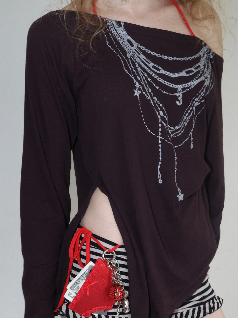 【CRANK】SHEER NECKLACE OFF-SHOULDER TOP