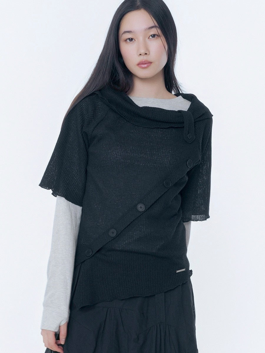 【Miseki seoul】Diagonal crochet knit top
