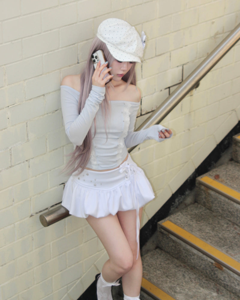 【CHERRYQUIRI】cloud lace off shoulder top
