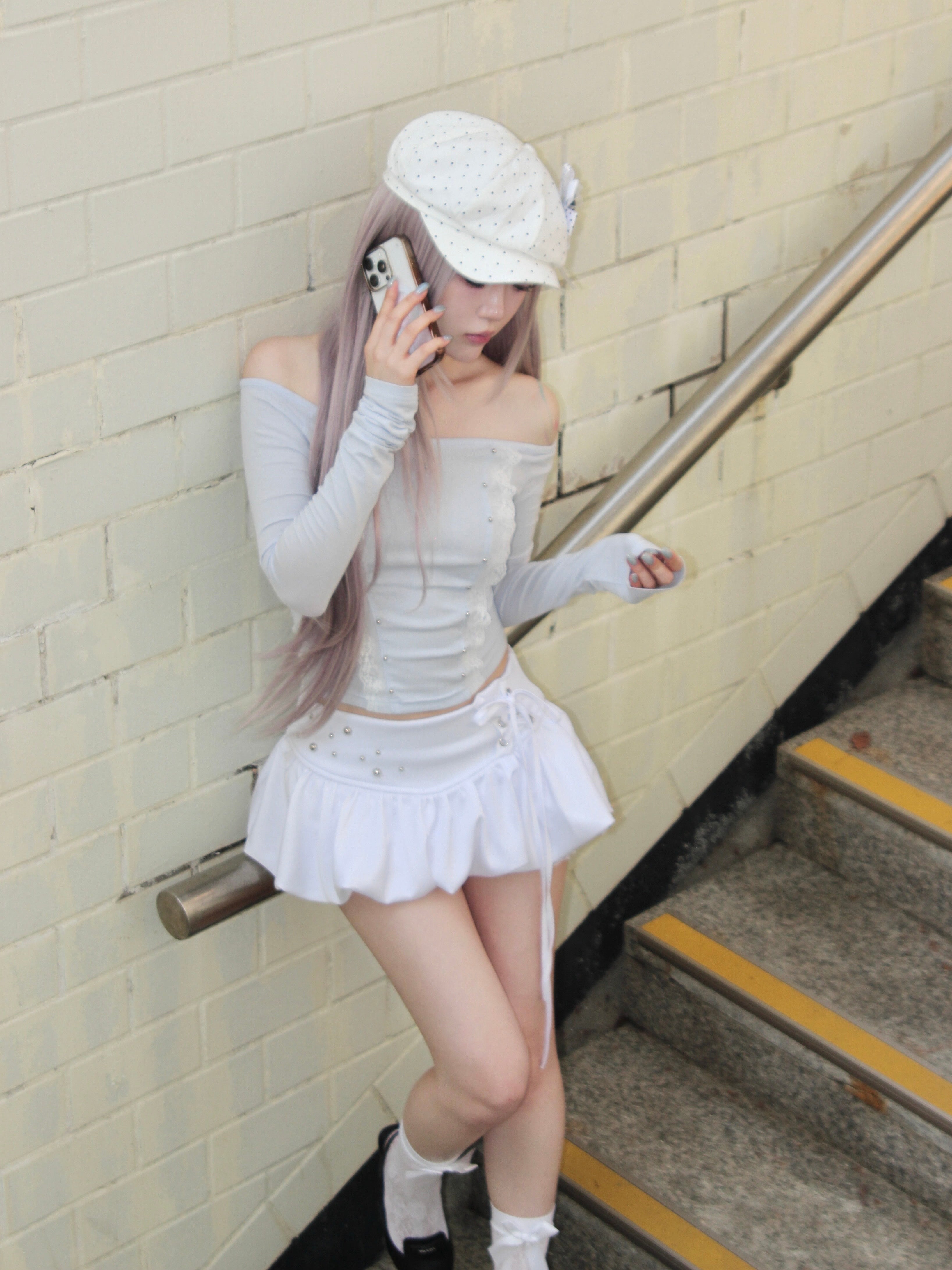 【CHERRYQUIRI】cloud lace off shoulder top