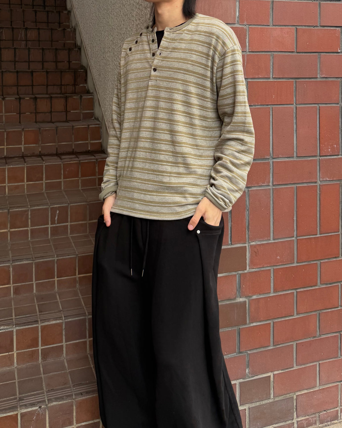 【youll】Asymmetry border henley long sleeve (3color)