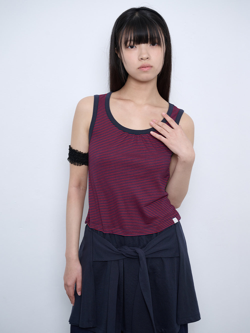 6/8 21:00発売【TUOMIO】STRIPE TIE DRESS