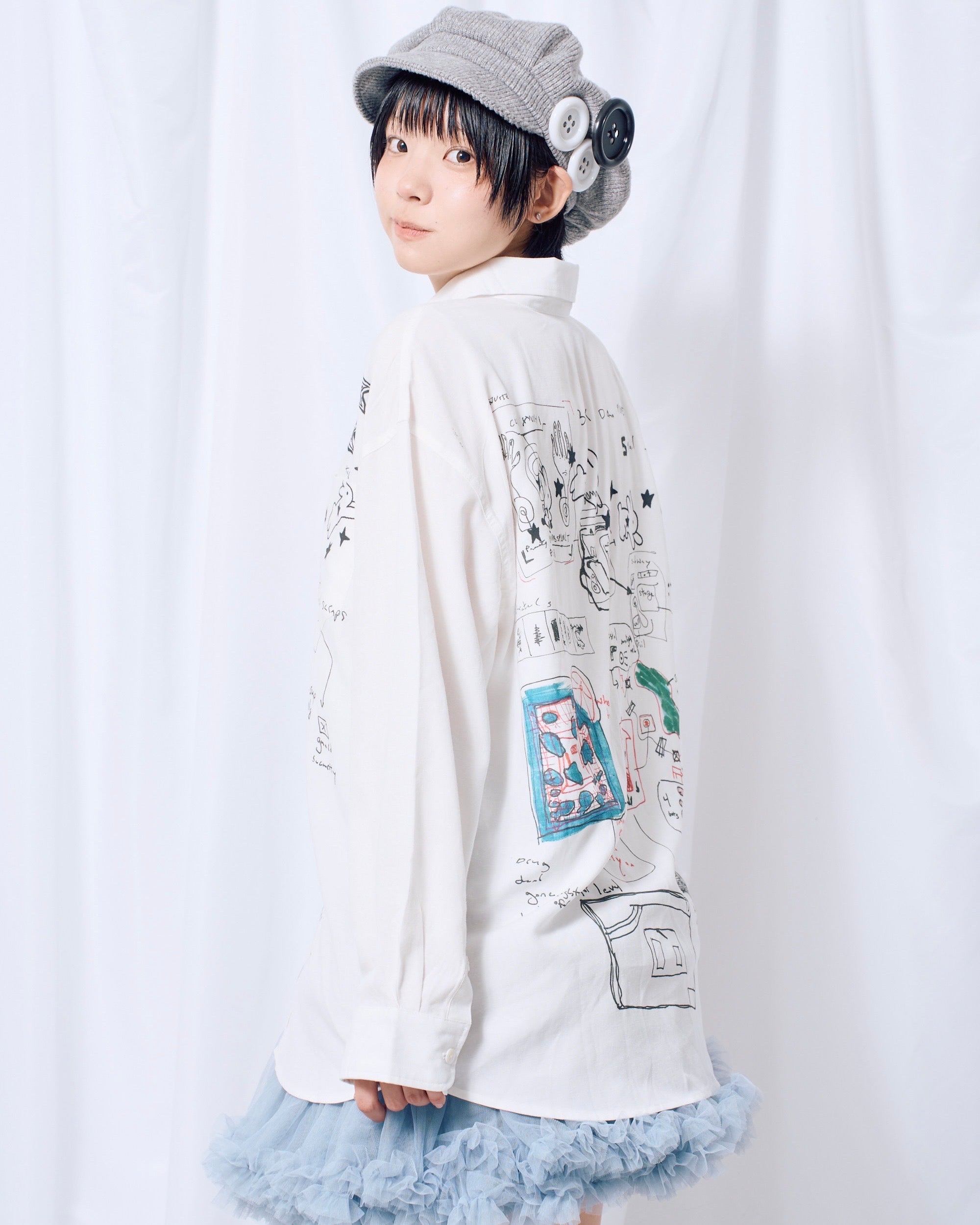 9/18 20:00 発売 国際配送【Nerd out XU】Art Print Layered Button-Up Shirt