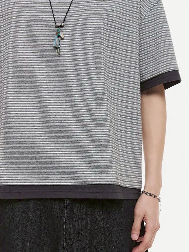 【DNSR】Layered Stripe Crop T-Shirt