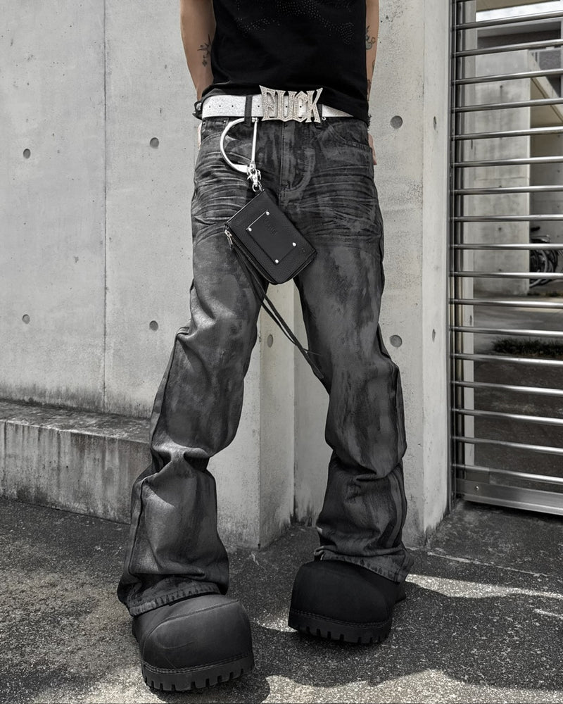 国際配送【Never mind the XU】vintage waxed flare denim pants