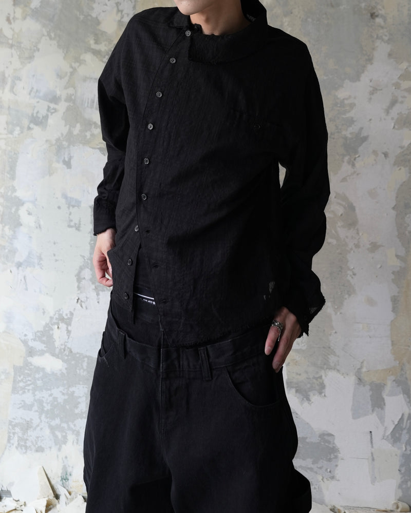 予約制【Lee fi Ne】Offset Sheer Check Shirt