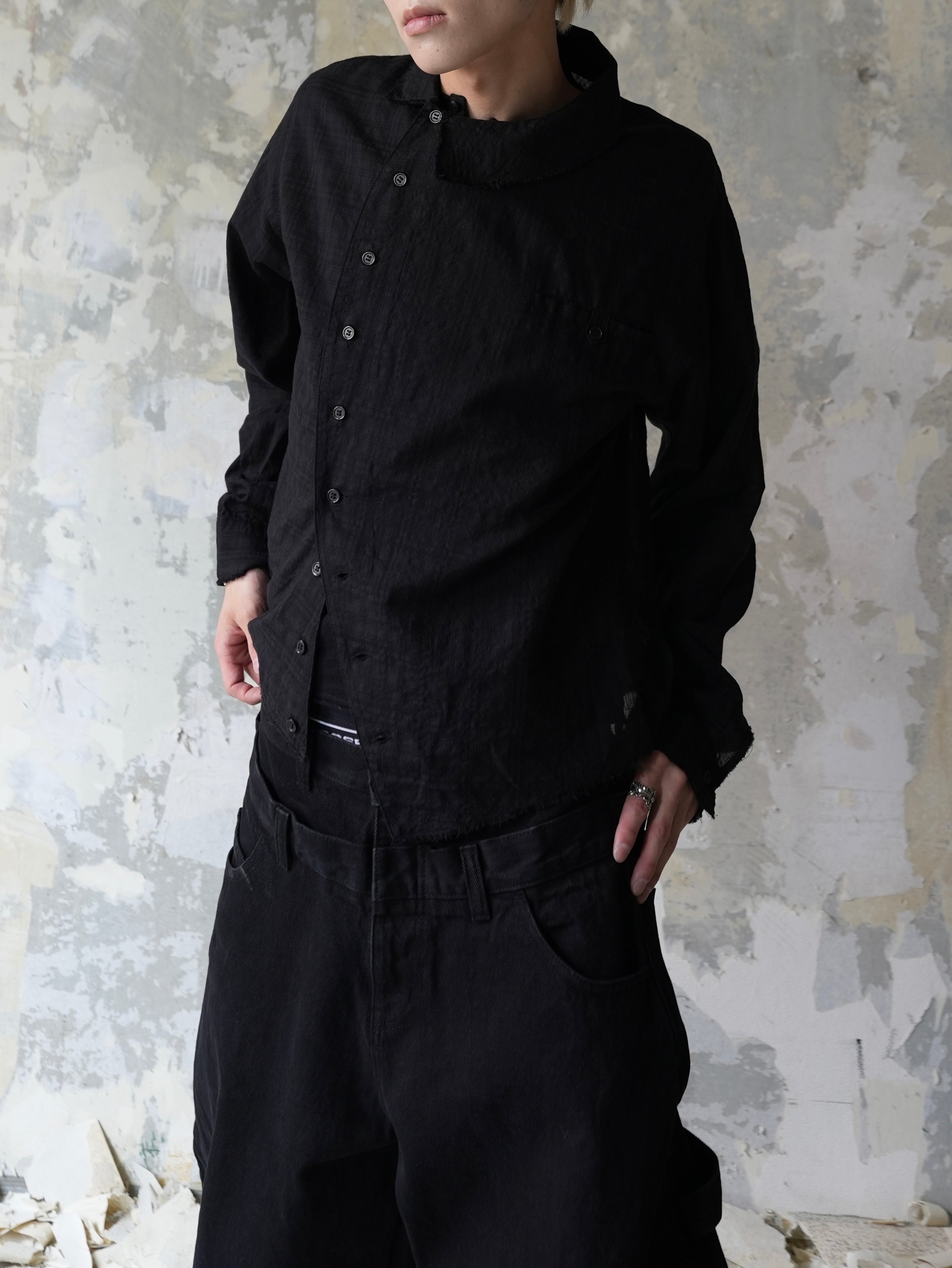 【Lee fi Ne】Offset Sheer Check Shirt