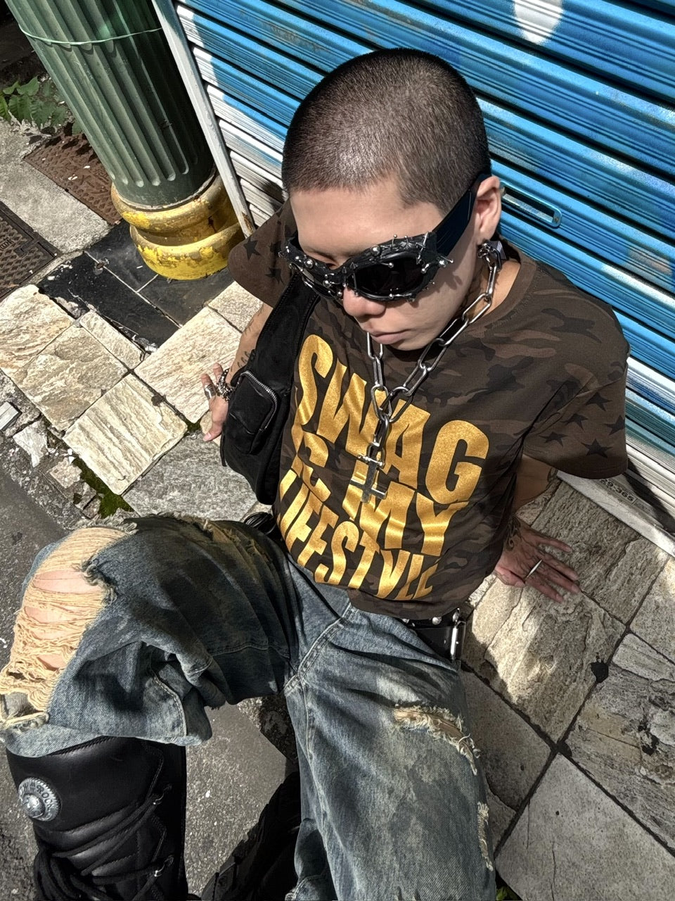 【Never mind the XU】paint damage denim pants (2color)