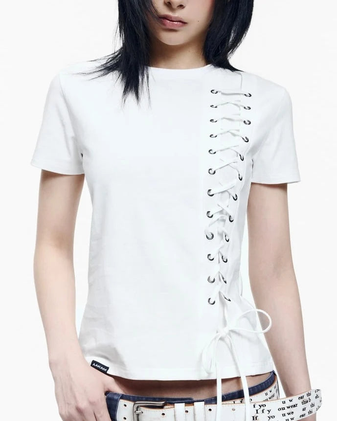 【AAKAM】Eyelet Corset Half Top
